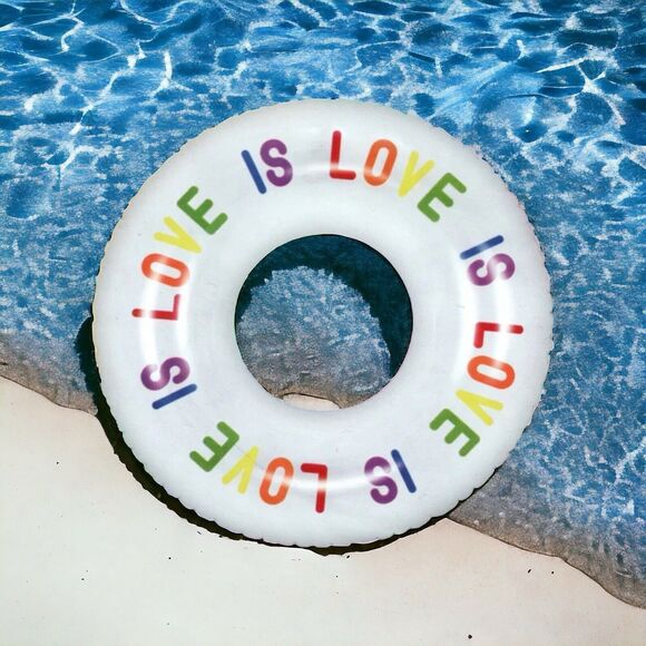 "Love Is Love" LGBTQ Pride Round Pool Float Swimming Ring Rainbow Inflatable 33” - Picture 9 of 12